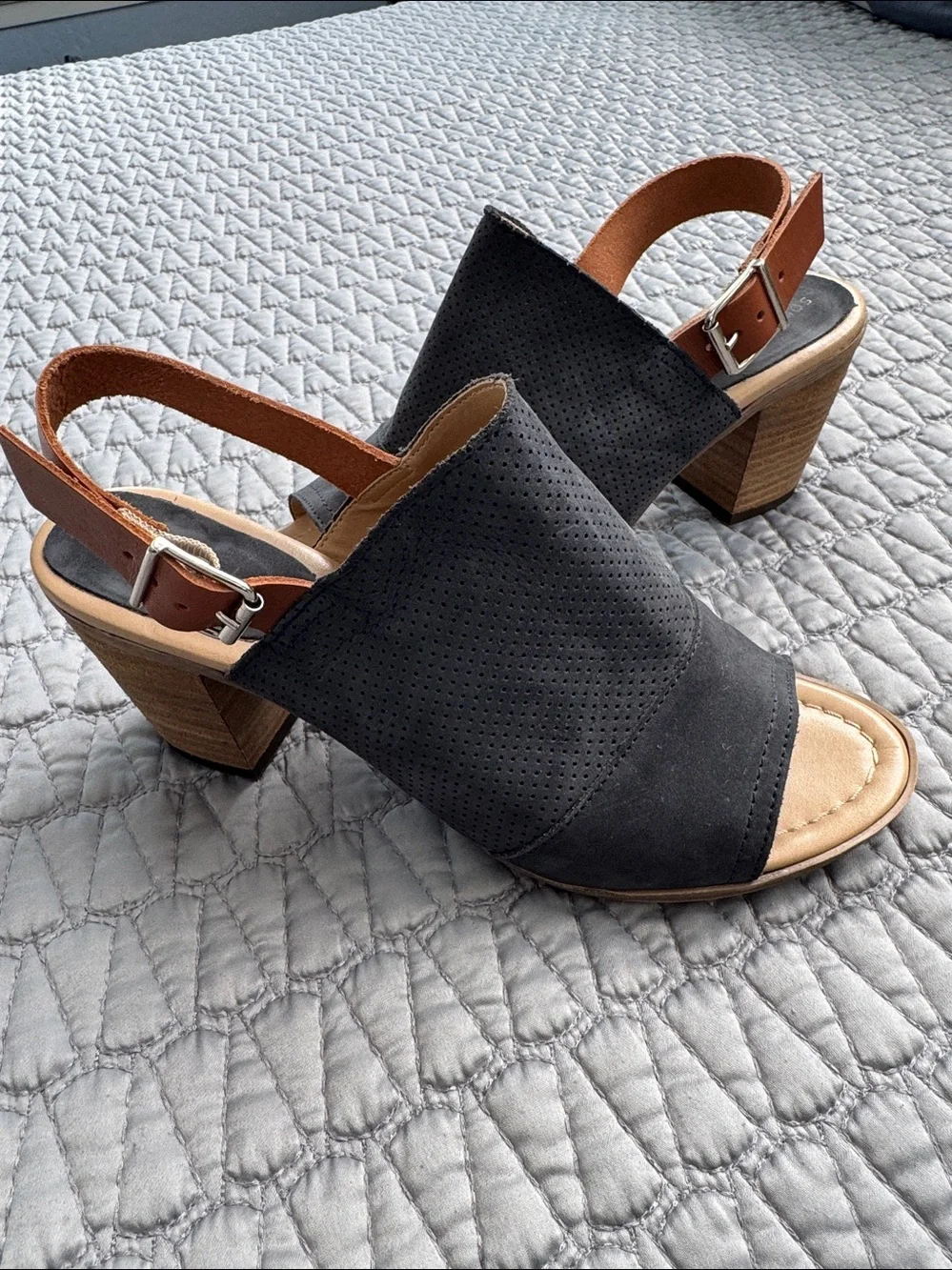 Sophia Milano Italian Leather Navy Slingback Peep-Toe Sandals size7.5